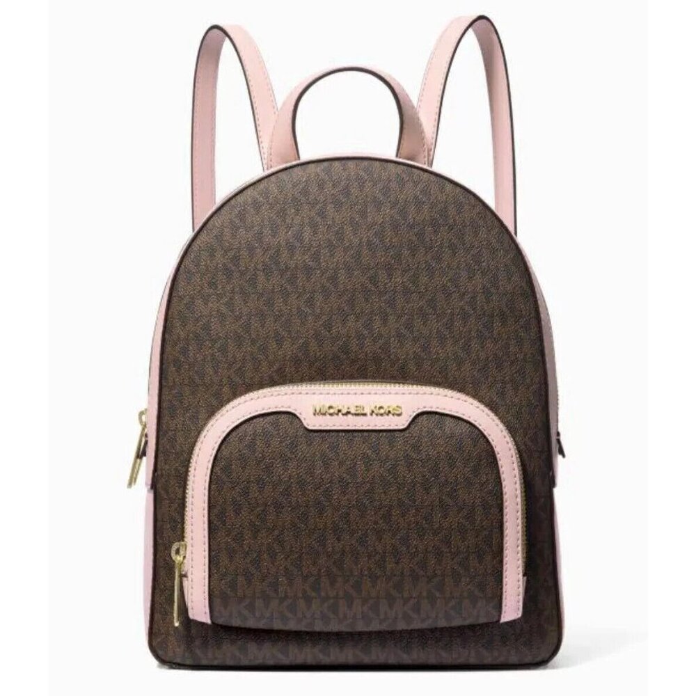 New Michael Kors Jaycee Medium Logo Backpack Brown / Powder Blush